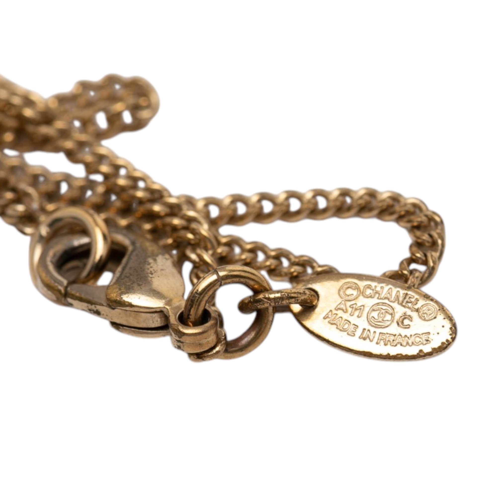 Gold Plated Strass CC Faux Pearl Drop Pendant Necklace - Image 6