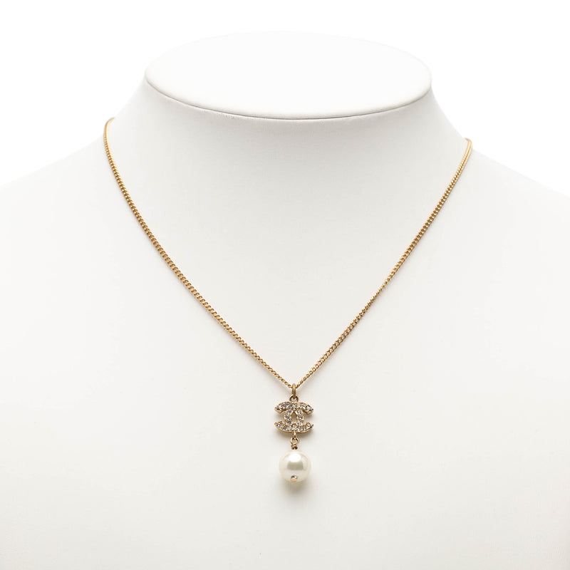 Gold Plated Strass CC Faux Pearl Drop Pendant Necklace - Image 7