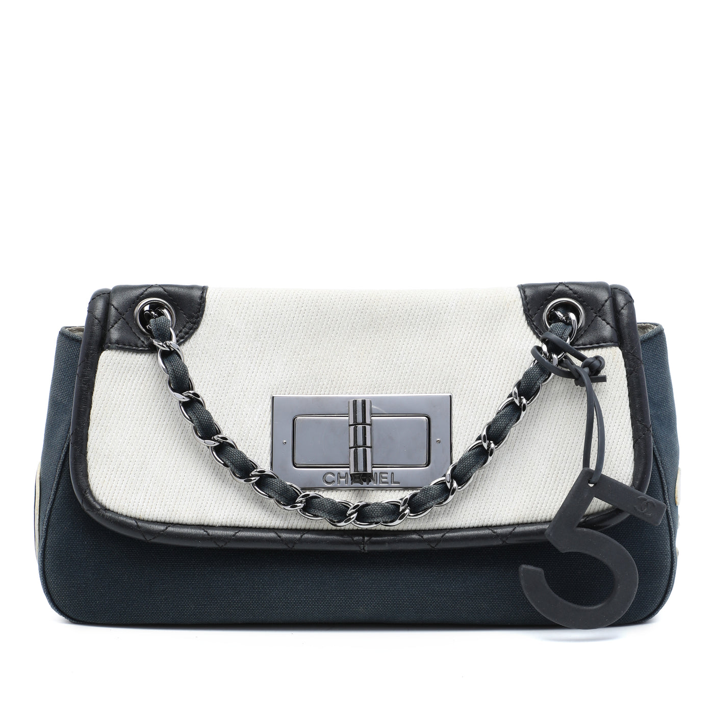 Tricolor Canvas and Leather No 5 Giant Mademoiselle Lock Flap Bag - Image 1