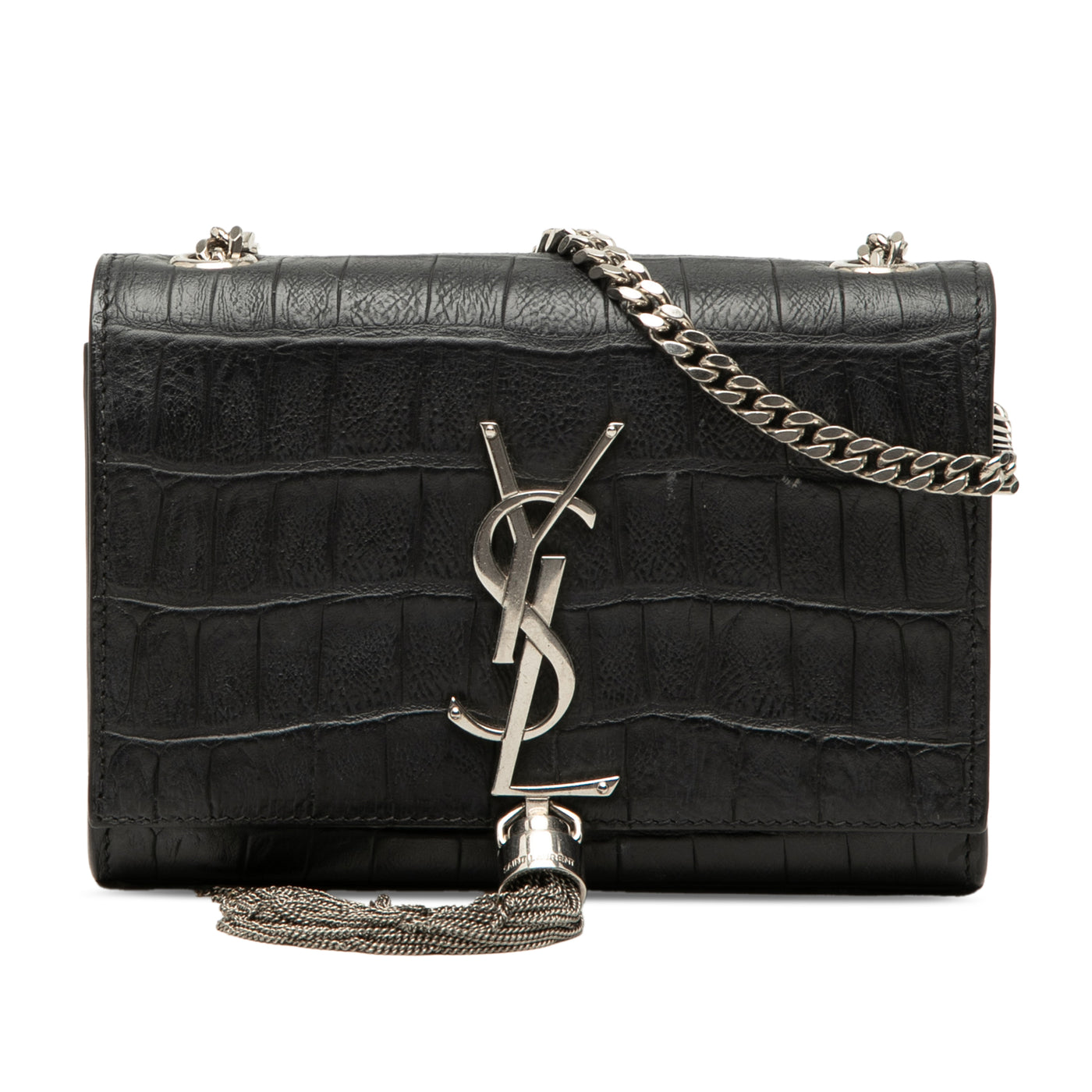 Small Croc Embossed Leather Monogram Kate Tassel Crossbody - Image 1