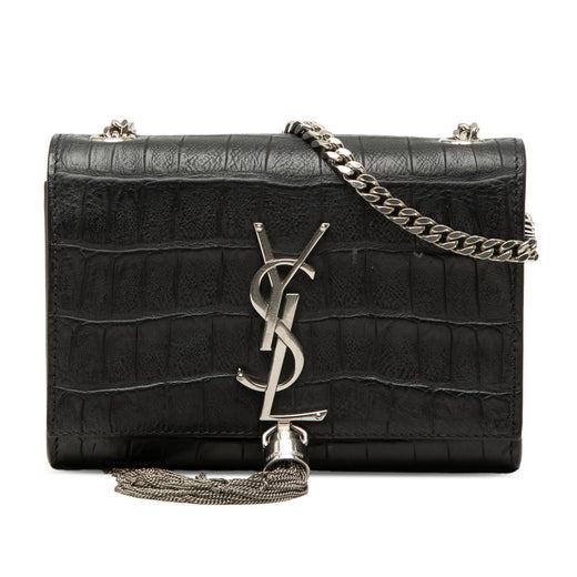 Small Croc Embossed Leather Monogram Kate Tassel Crossbody - Image 1