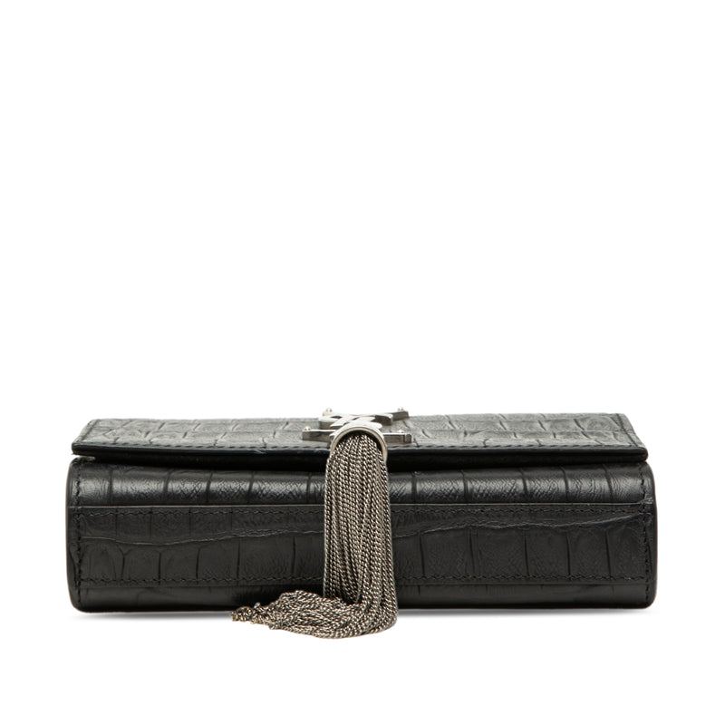 Small Croc Embossed Leather Monogram Kate Tassel Crossbody - Image 3