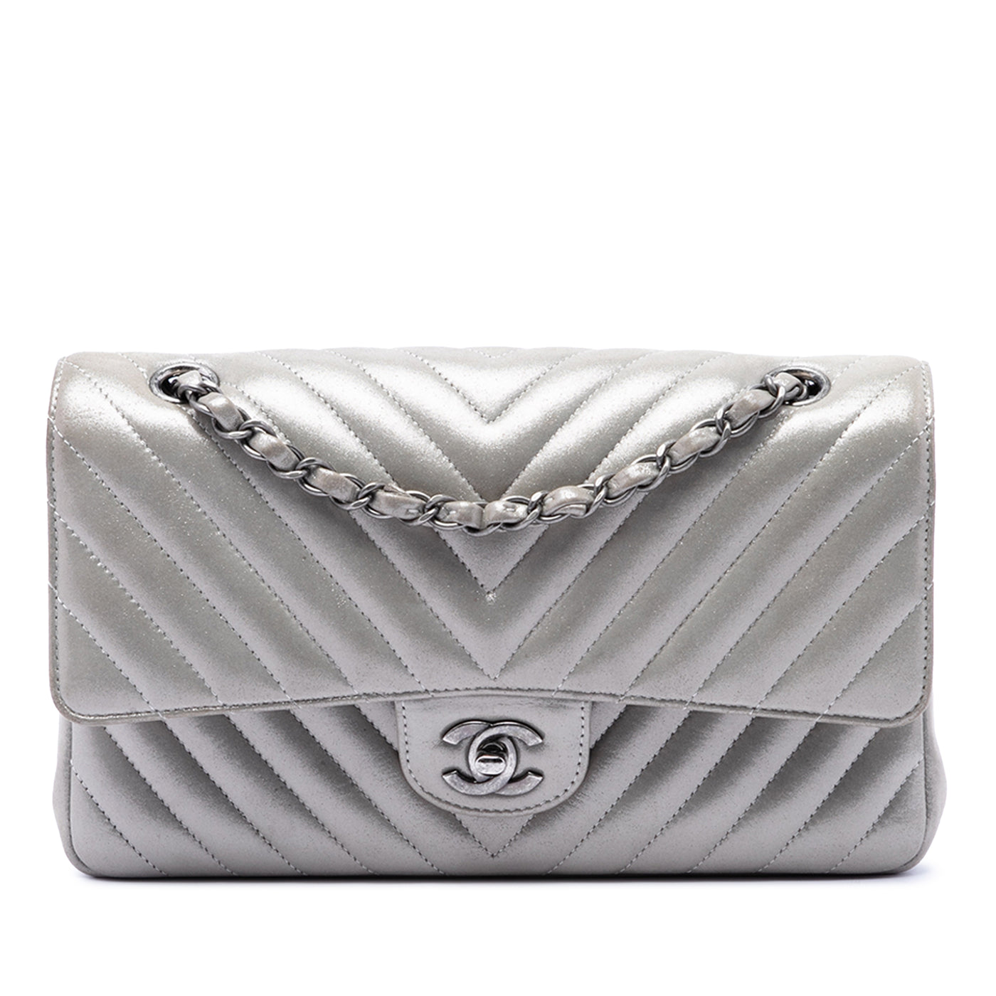 Medium Classic Chevron Iridescent Lambskin Double Flap - Image 1