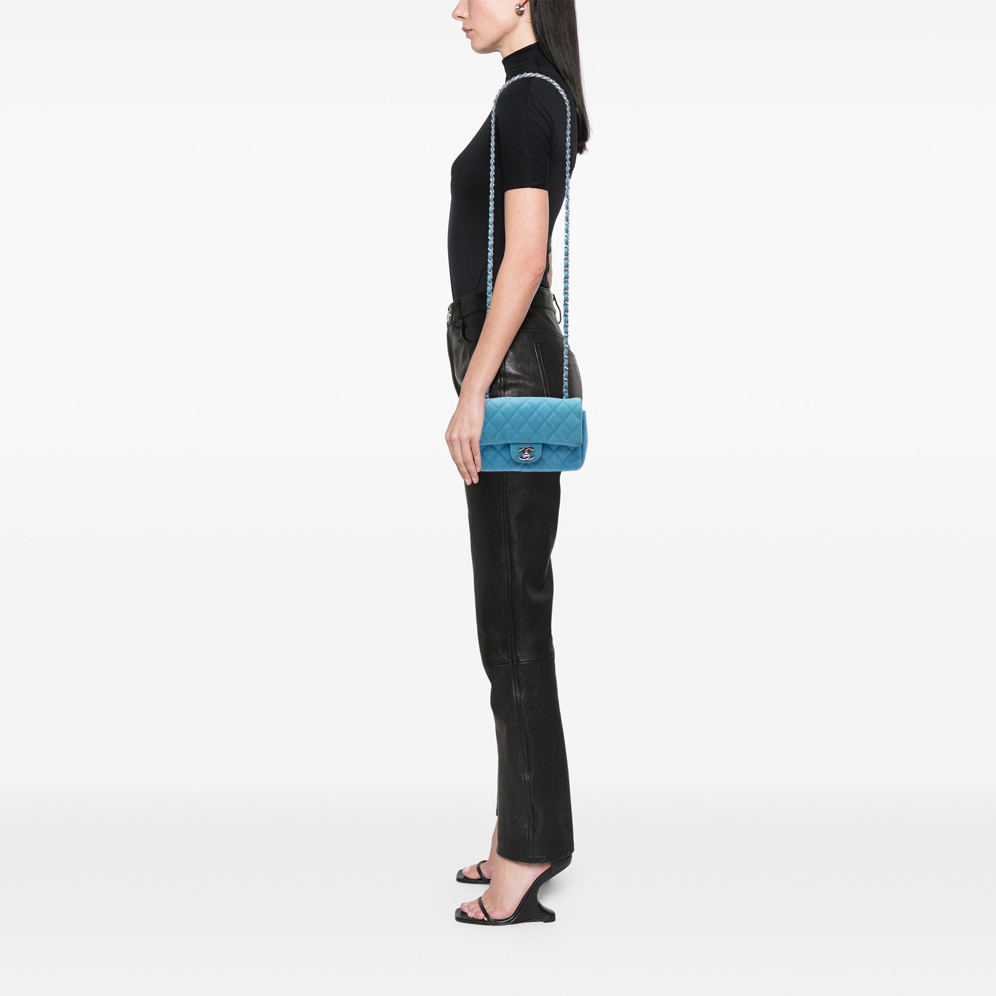 Mini Rectangular Classic Iridescent Caviar Single Flap - Image 6