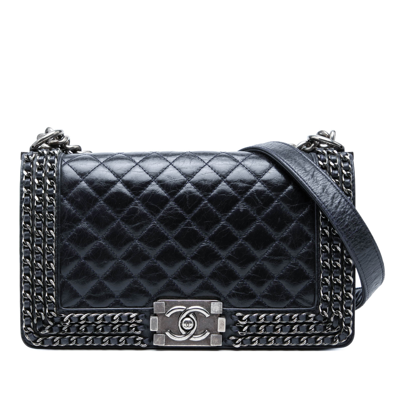 Old Medium Quilted Glazed Calfskin Chain Around Boy Flap - Image 1