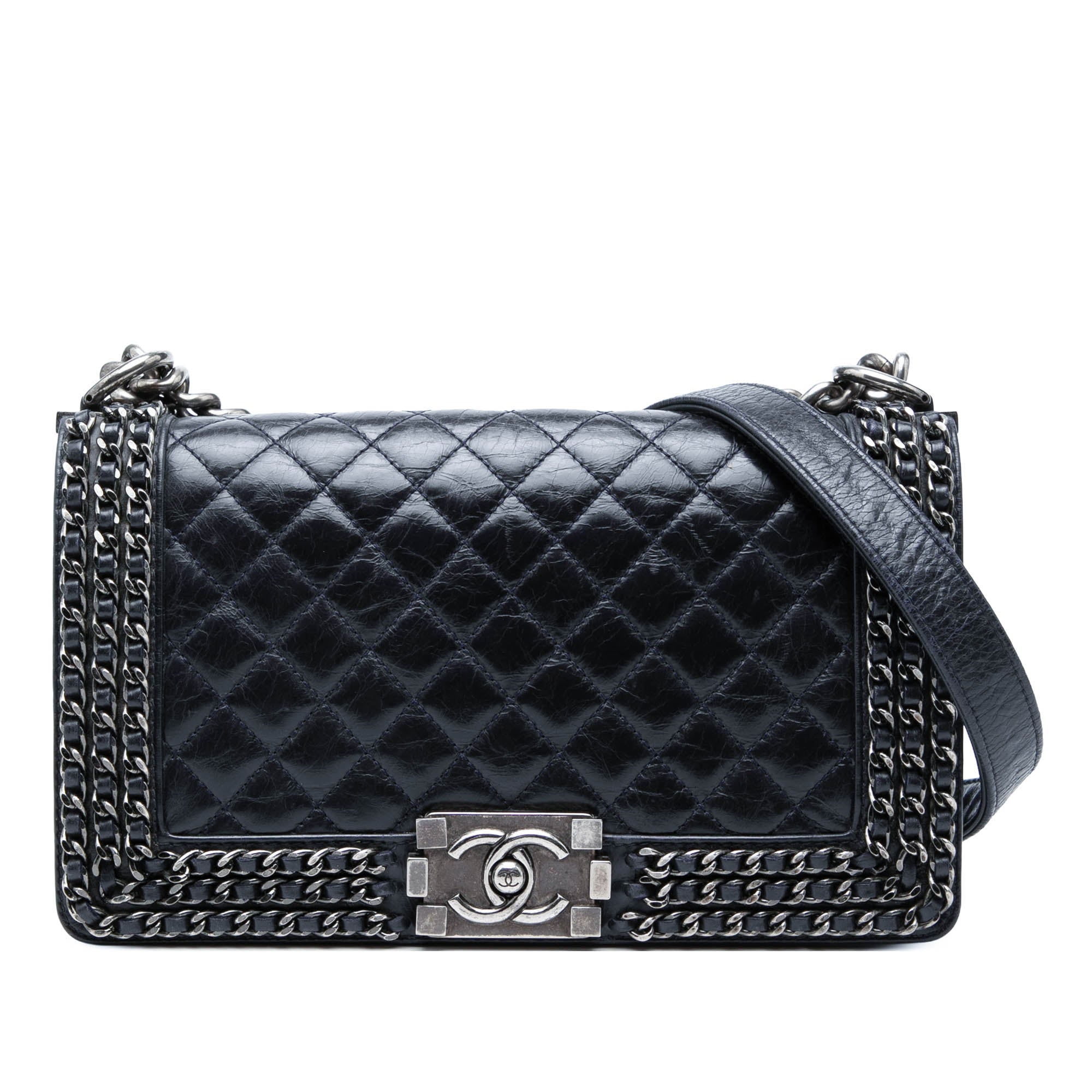 Old Medium Quilted Glazed Calfskin Chain Around Boy Flap - Image 1