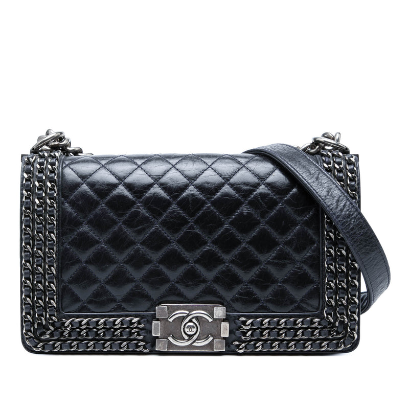 Old Medium Quilted Glazed Calfskin Chain Around Boy Flap