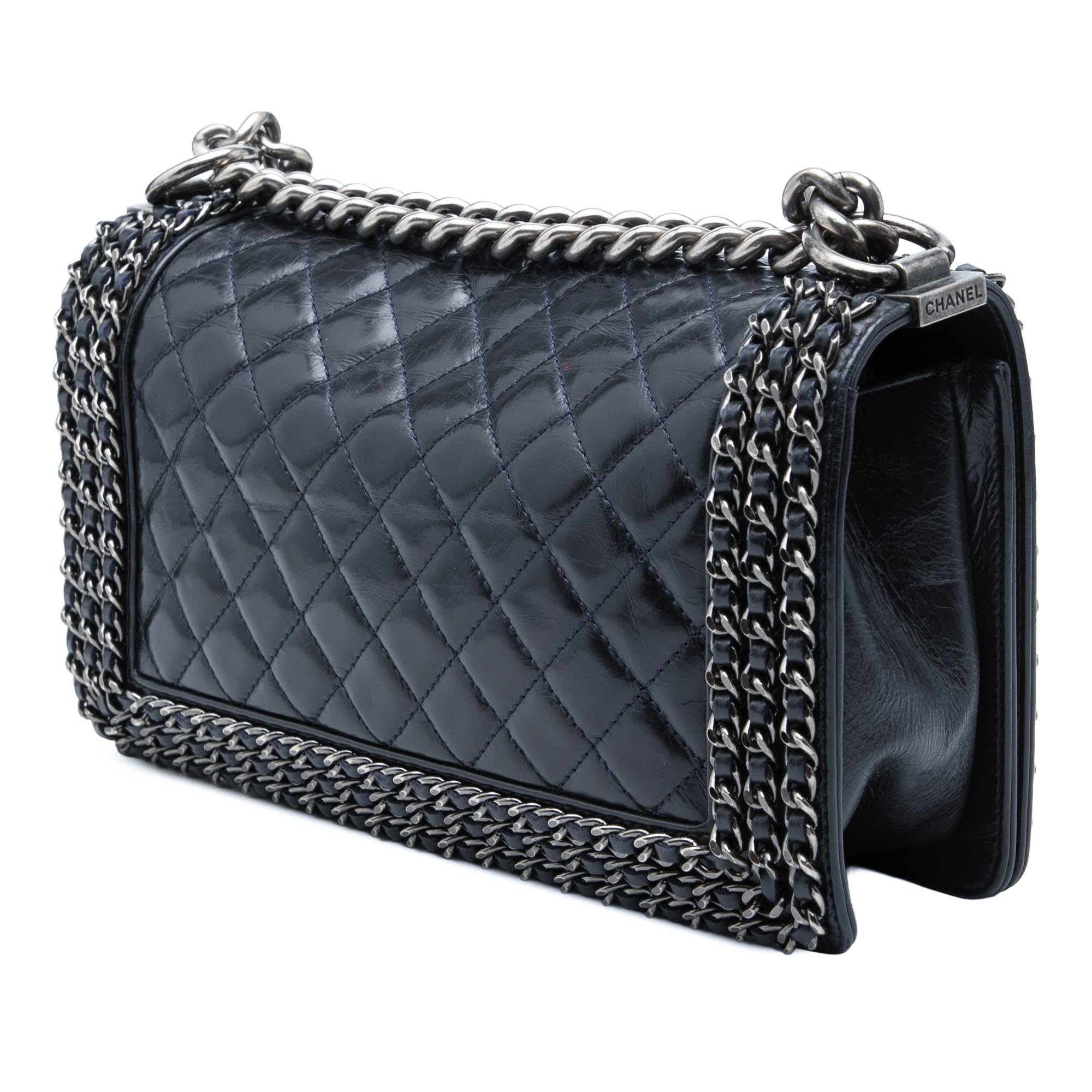 Old Medium Quilted Glazed Calfskin Chain Around Boy Flap - Image 2
