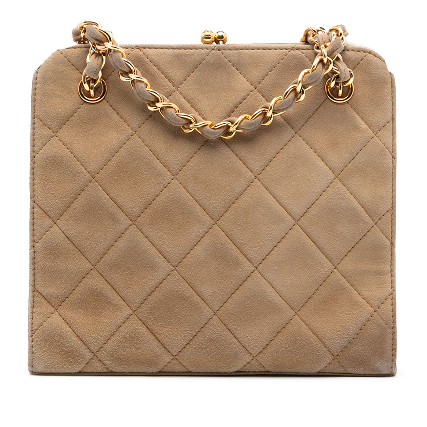 CC Quilted Suede Kiss Lock Handbag - Image 1