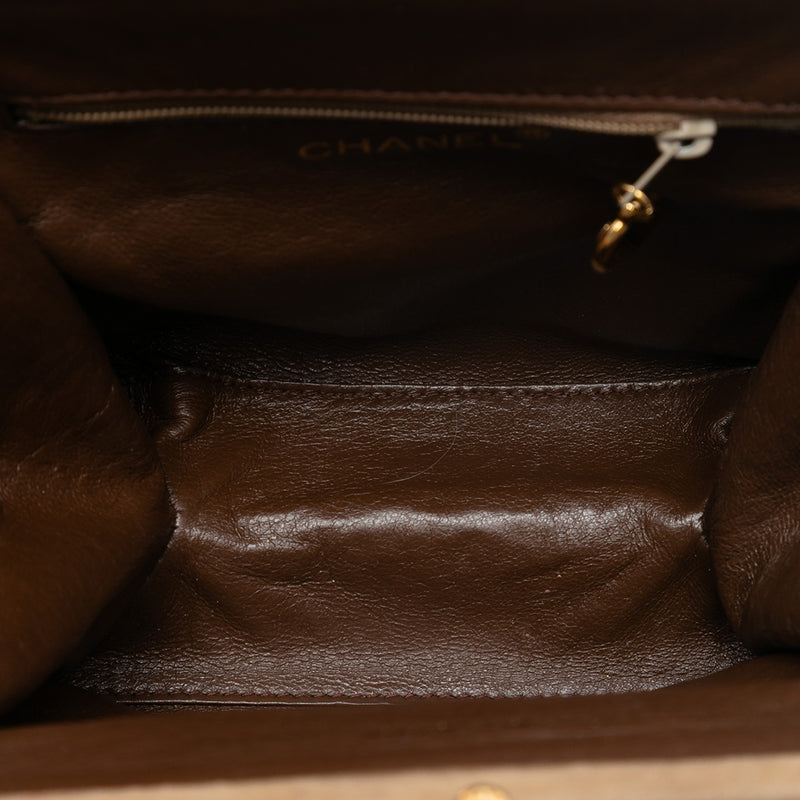 CC Quilted Suede Kiss Lock Handbag - Image 4