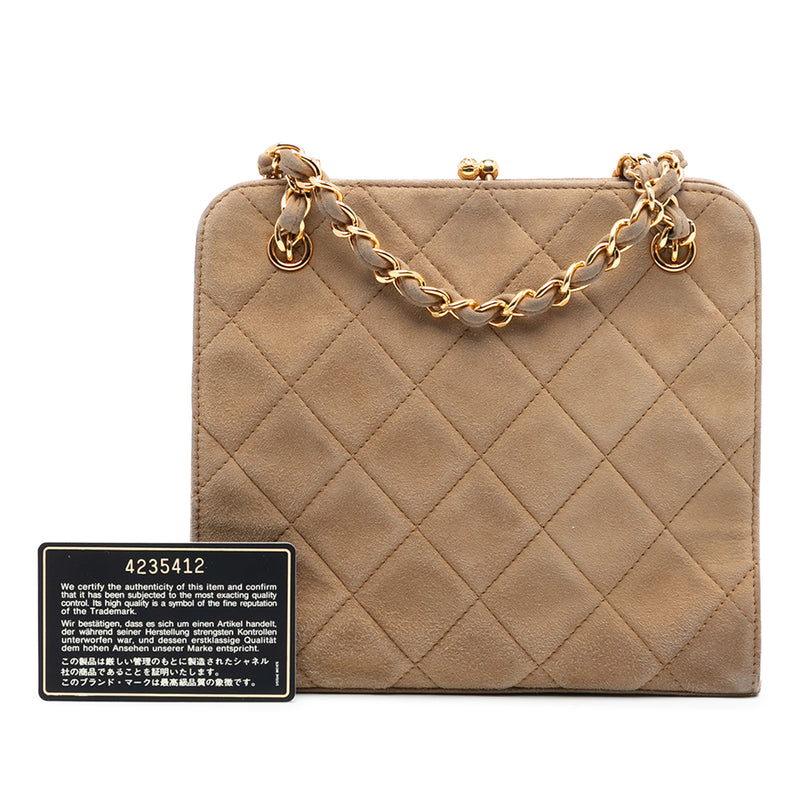 CC Quilted Suede Kiss Lock Handbag - Image 8