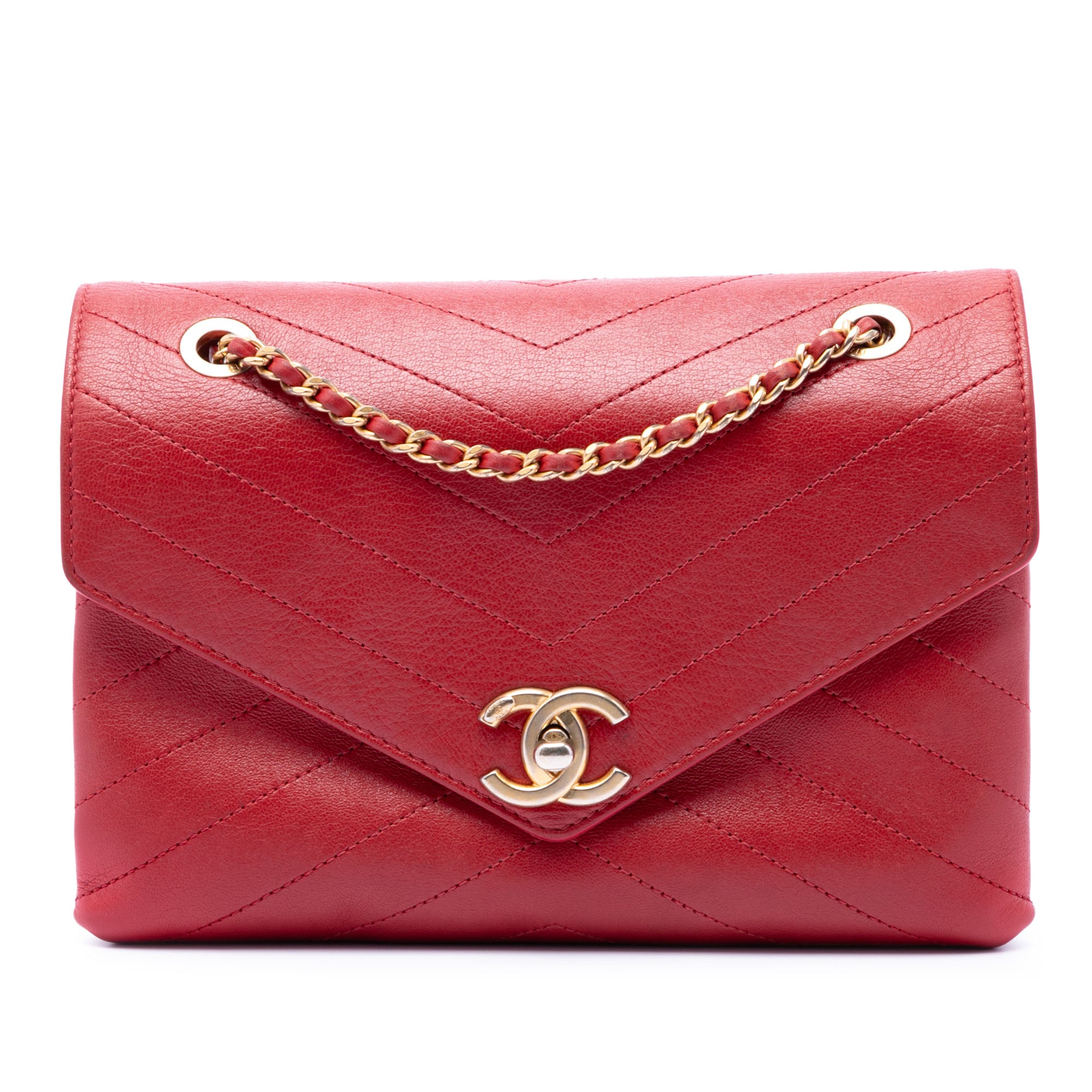 Small CC Chevron Calfskin Envelope Flap - Image 1