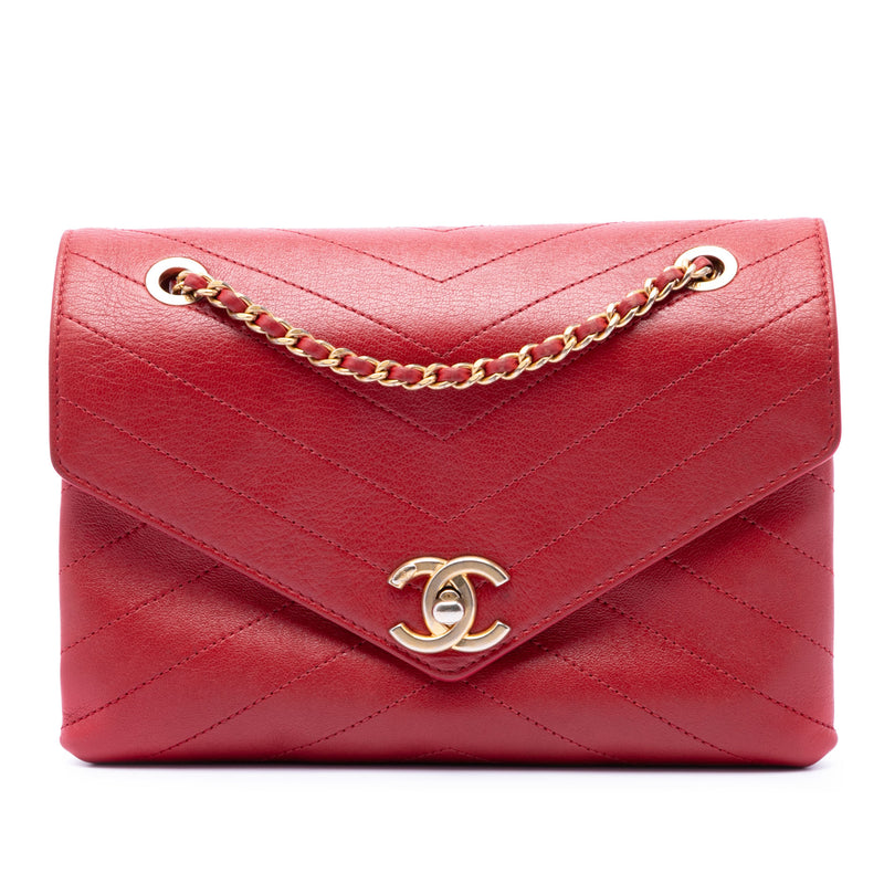 Small CC Chevron Calfskin Envelope Flap