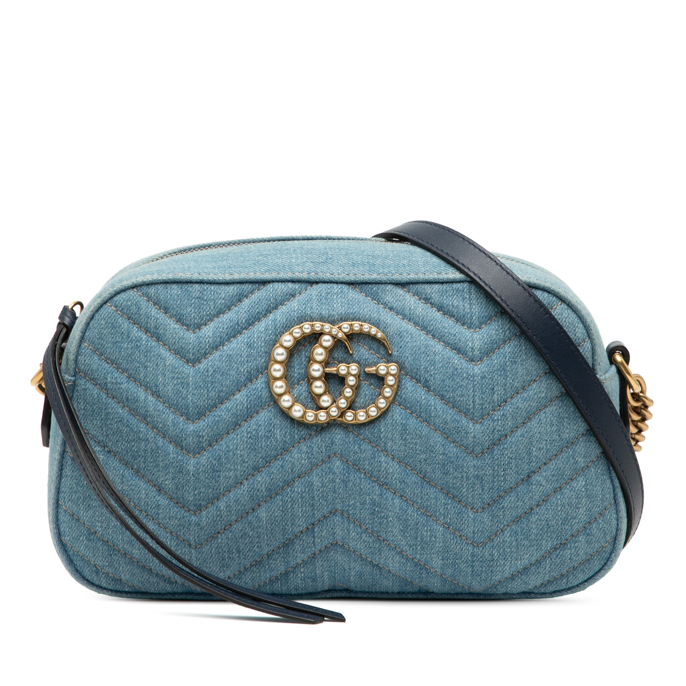 Small GG Marmont Matelasse Denim Pearly Crossbody - Image 1
