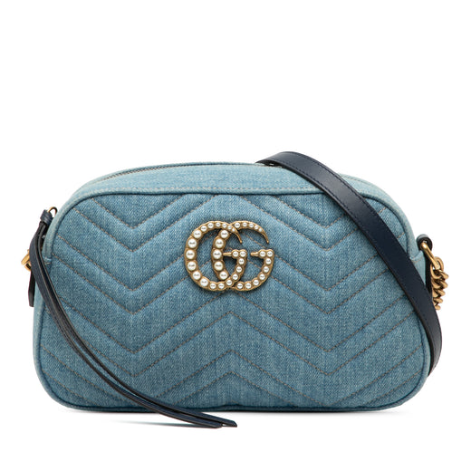 Small GG Marmont Matelasse Denim Pearly Crossbody - Image 1