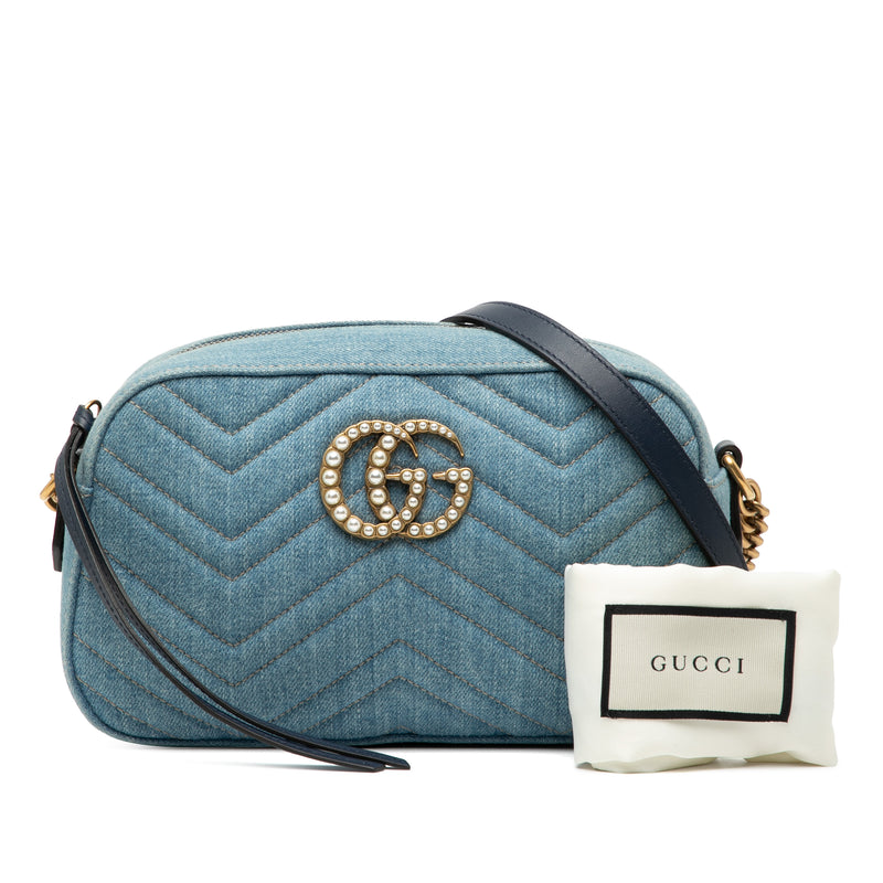 Small GG Marmont Matelasse Denim Pearly Crossbody - Image 8