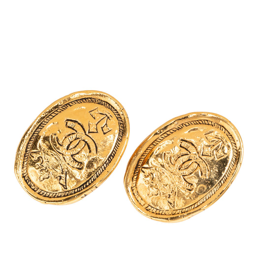 CC Gold Plated Crown Oval Clip On Earrings - Image 1