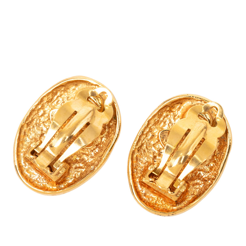 CC Gold Plated Crown Oval Clip On Earrings - Image 2