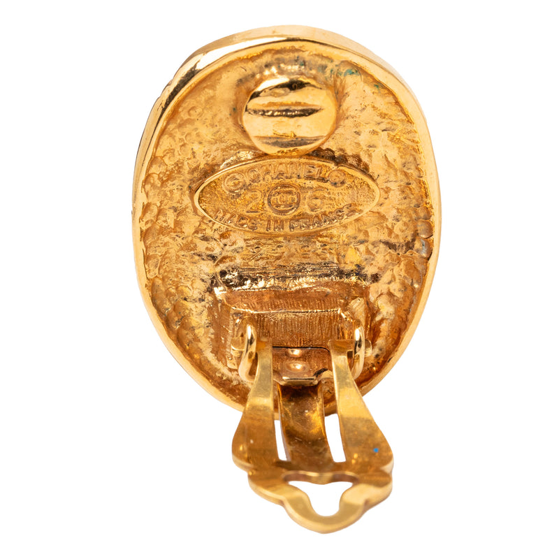 CC Gold Plated Crown Oval Clip On Earrings - Image 3