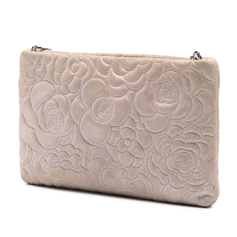 Embossed Metallic Lambskin Camellia Chain Pochette - Image 2