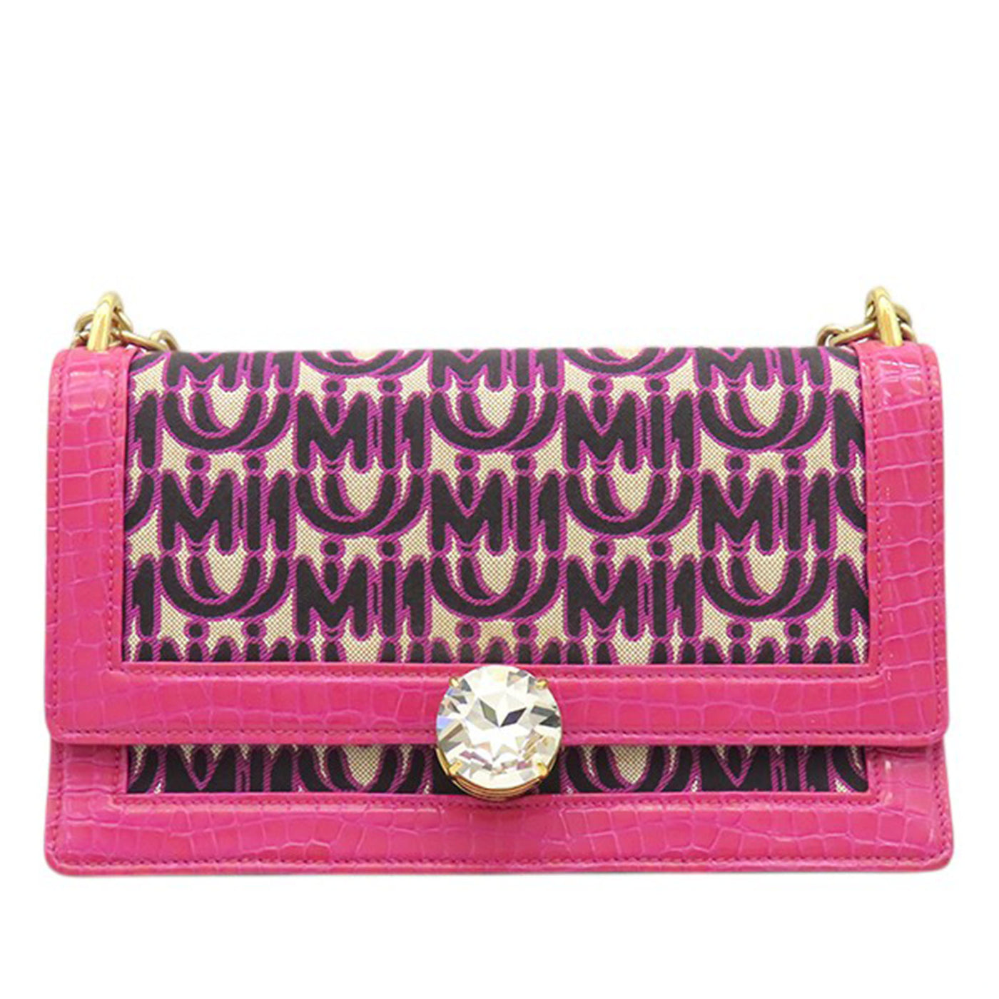 MM Paris Emiuticon Jacquard and Croc Embossed Patent Crystal Chain Crossbody - Image 1