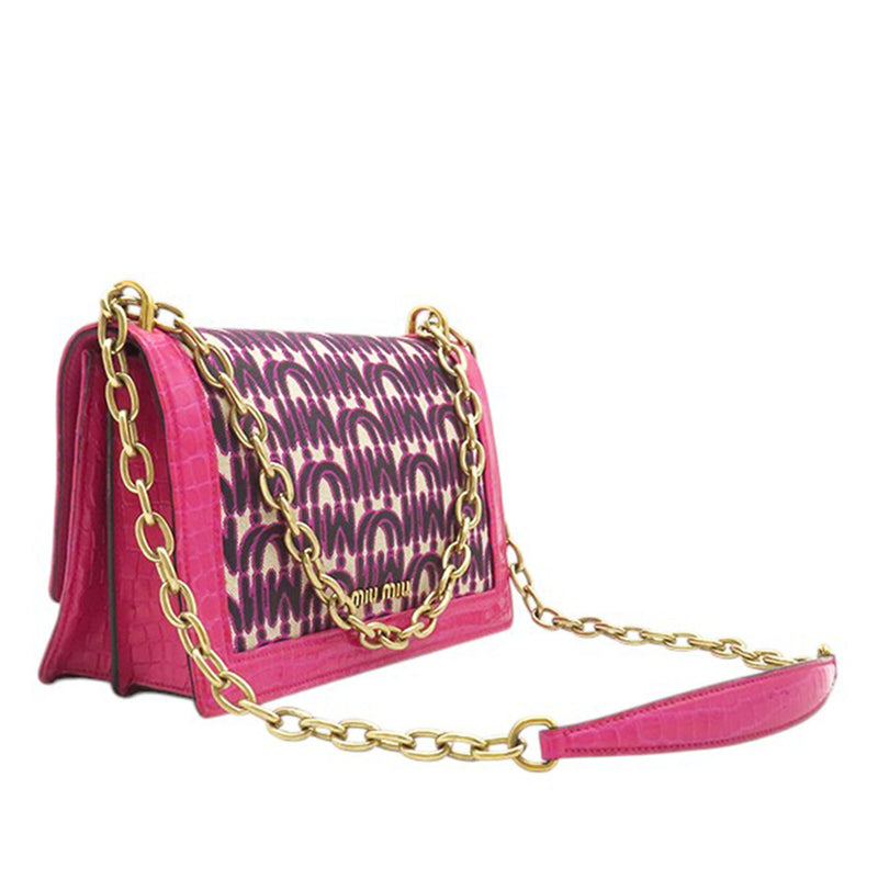 MM Paris Emiuticon Jacquard and Croc Embossed Patent Crystal Chain Crossbody - Image 2