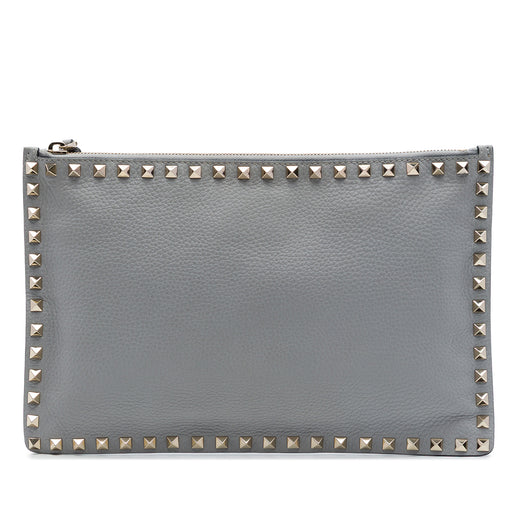 Grained Calfskin Rockstud Zip Clutch - Image 1