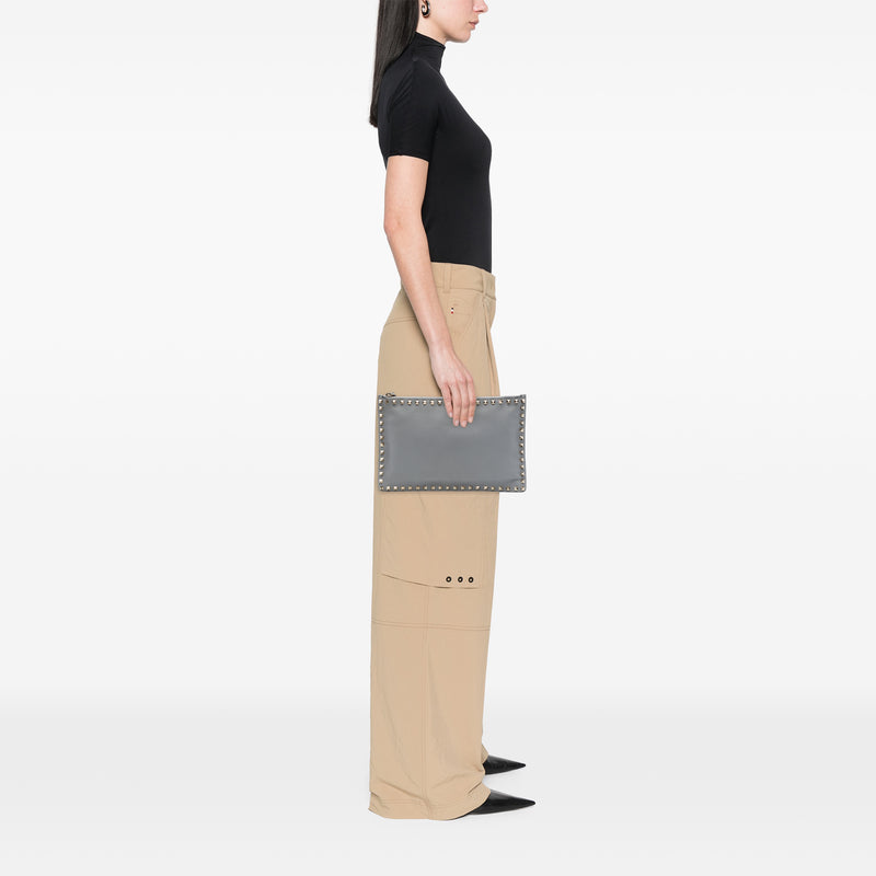 Grained Calfskin Rockstud Zip Clutch - Image 6