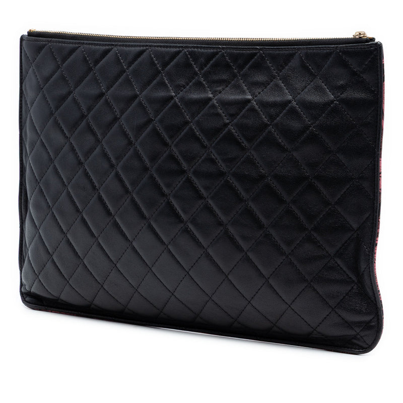 Large CC Quilted Calfskin Camellia Printed O Case Clutch - Image 2