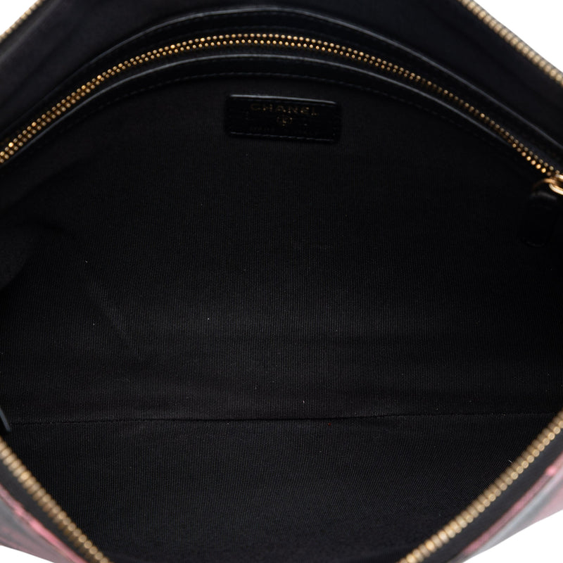 Large CC Quilted Calfskin Camellia Printed O Case Clutch - Image 4