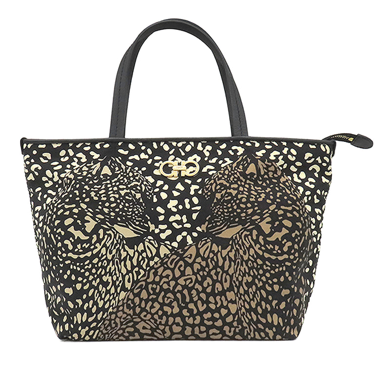 Nylon Leopard Print Double Gancini Tote