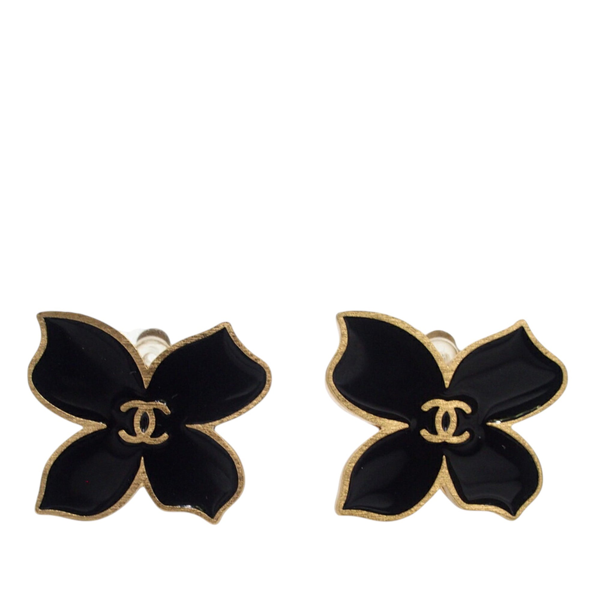 CC Gold Plated Enamel Flower Clip On Earrings - Image 1