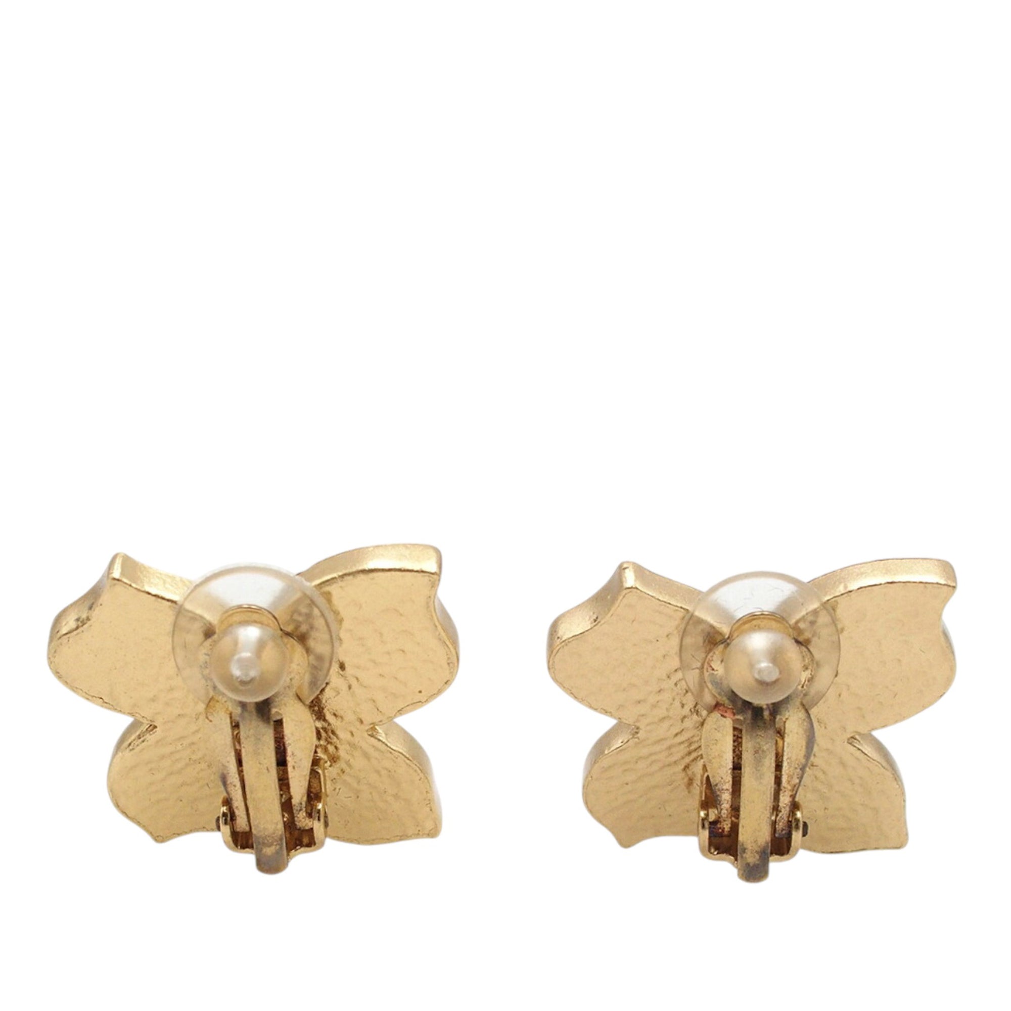 CC Gold Plated Enamel Flower Clip On Earrings - Image 2