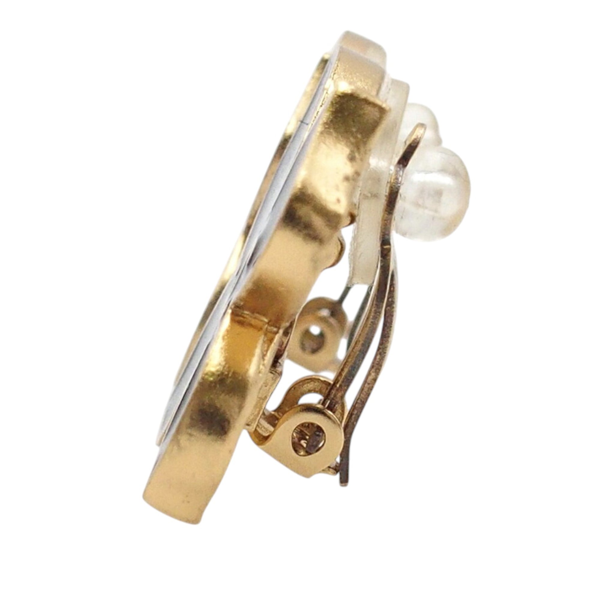 CC Gold Plated Enamel Flower Clip On Earrings - Image 6