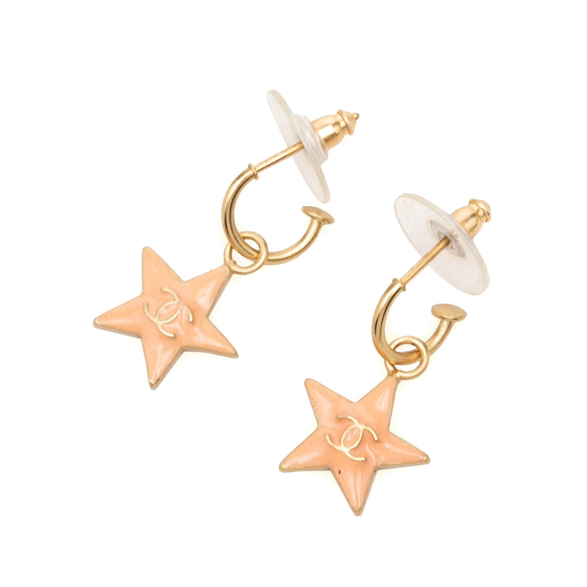 CC Gold Plated Enamel Star Push Back Earrings - Image 1