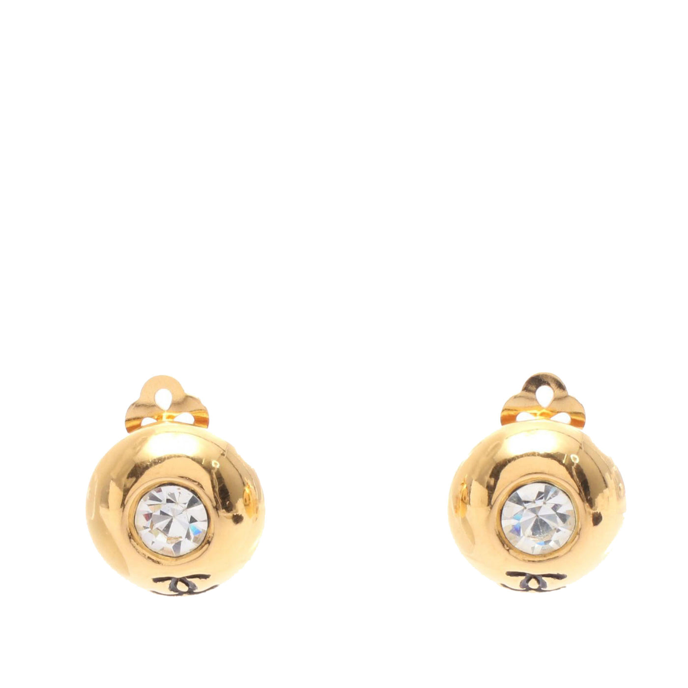 CC Gold Plated and Strass Round Clip On Earrings - Image 1