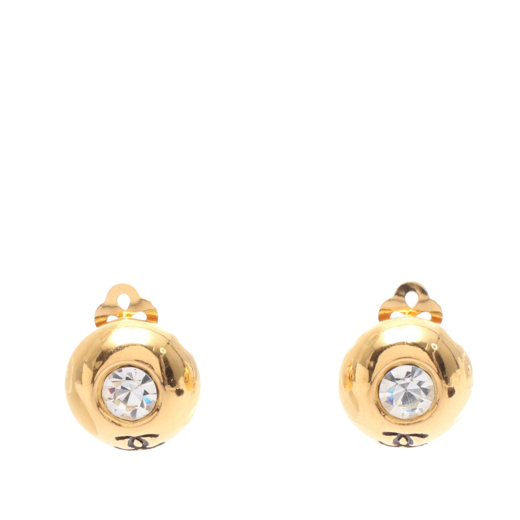CC Gold Plated and Strass Round Clip On Earrings - Image 1