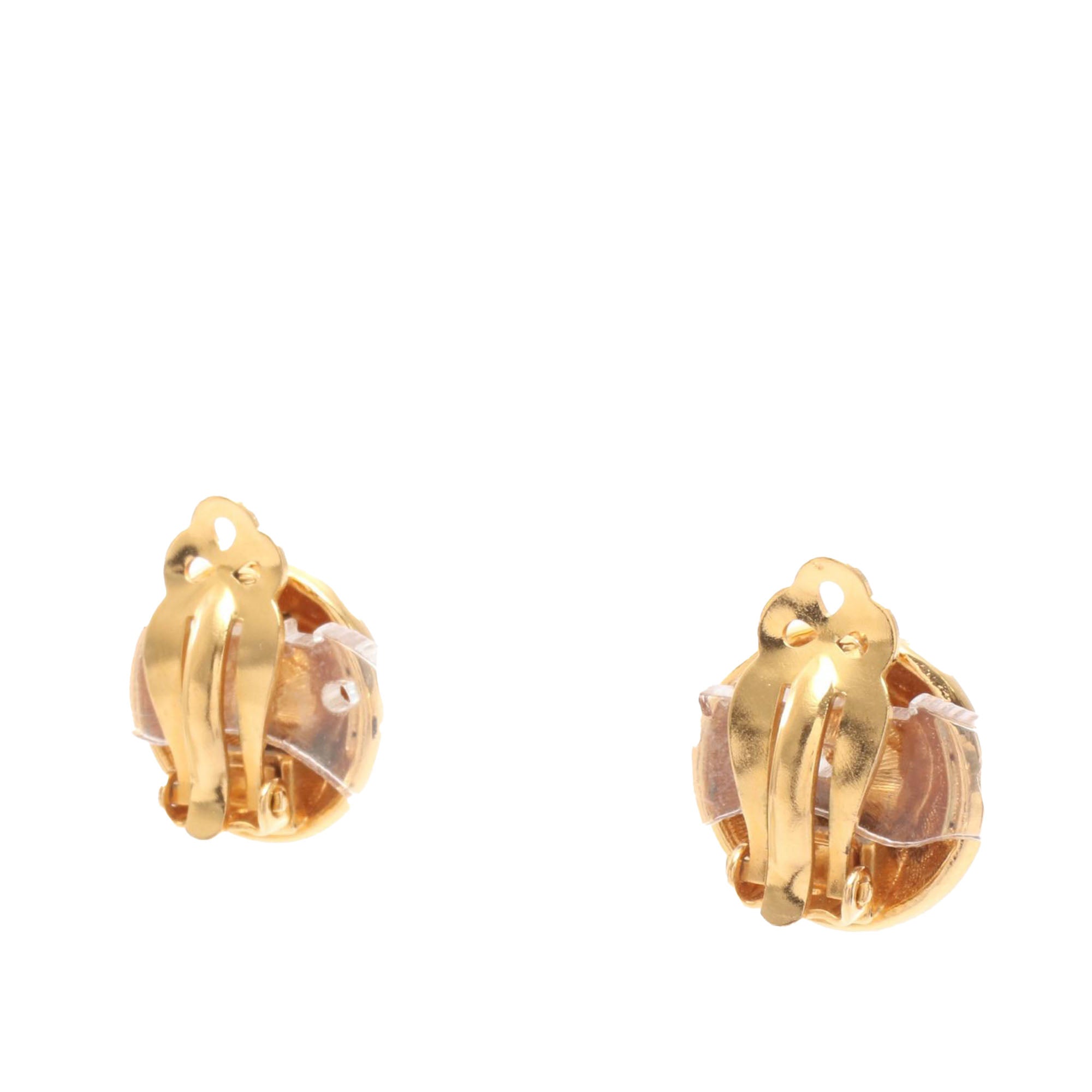 CC Gold Plated and Strass Round Clip On Earrings - Image 2