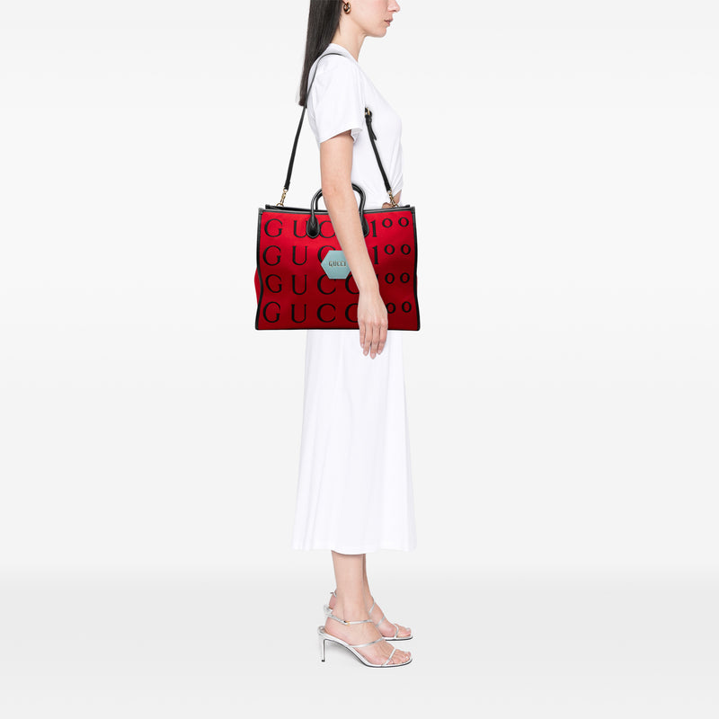 100th Anniversary Calfskin Trimmed Felt Script Logo Shopping Tote - Image 6