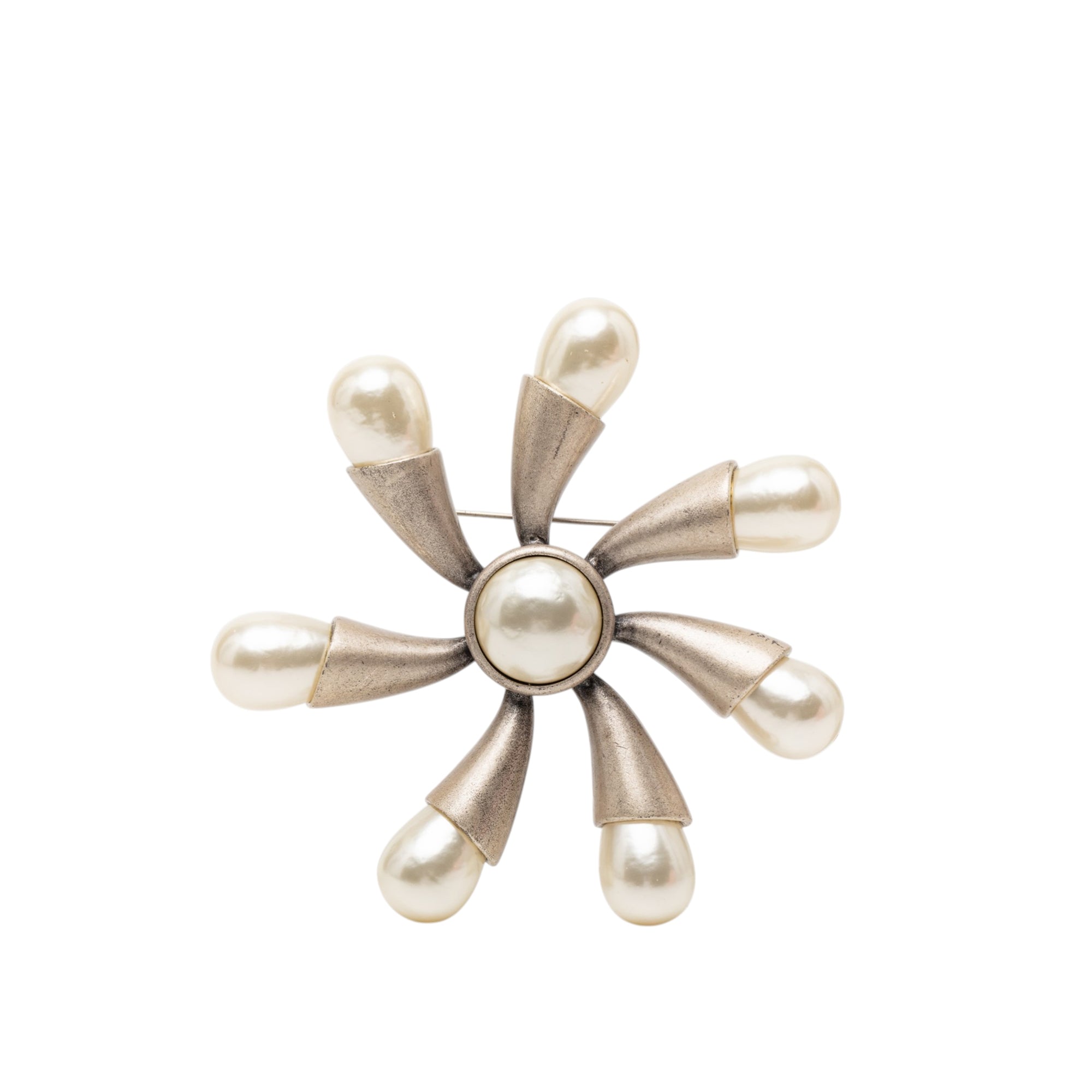 Gold Plated Faux Pearl Flower Brooch - Image 1