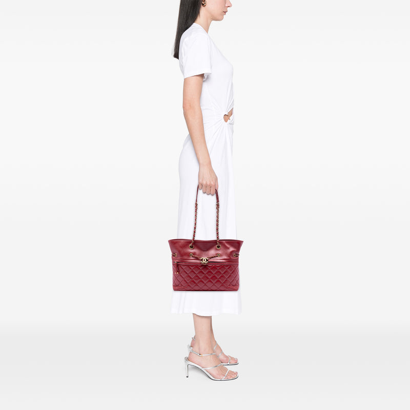 CC Quilted Calfskin Front Zip Drawstring Chain Tote - Image 5