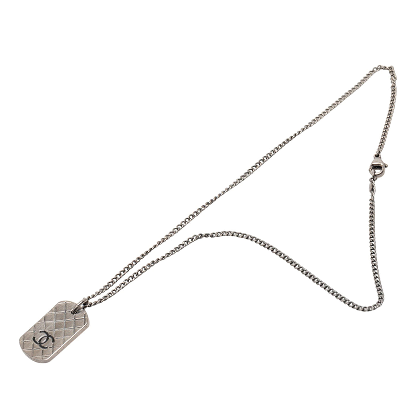 CC Silver Plated Quilted Dog Tag Pendant Necklace - Image 1