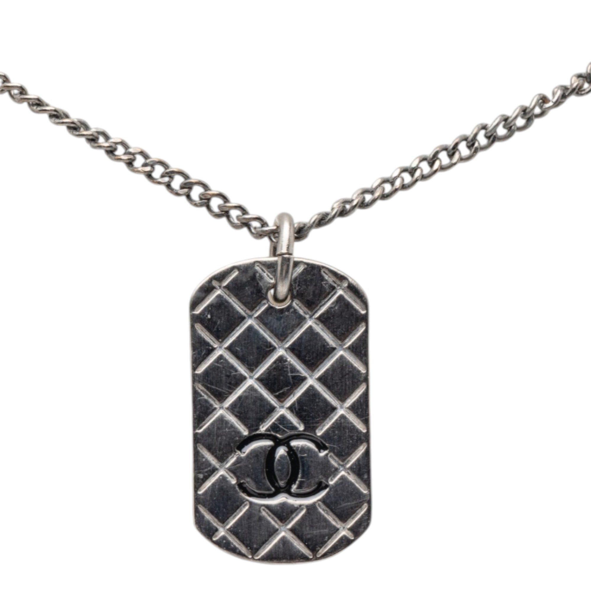 CC Silver Plated Quilted Dog Tag Pendant Necklace - Image 2
