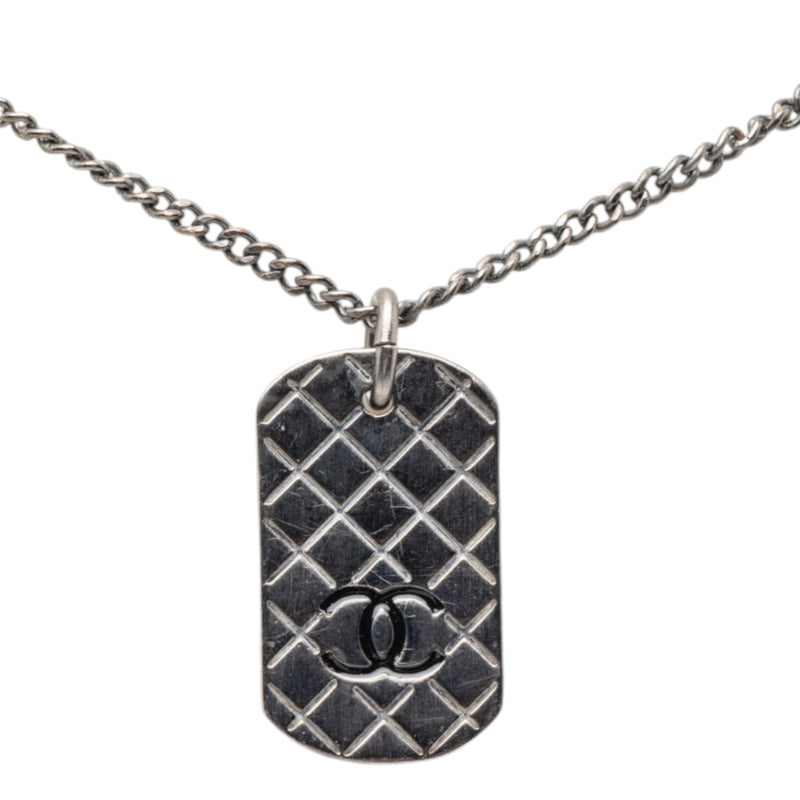 CC Silver Plated Quilted Dog Tag Pendant Necklace - Image 2