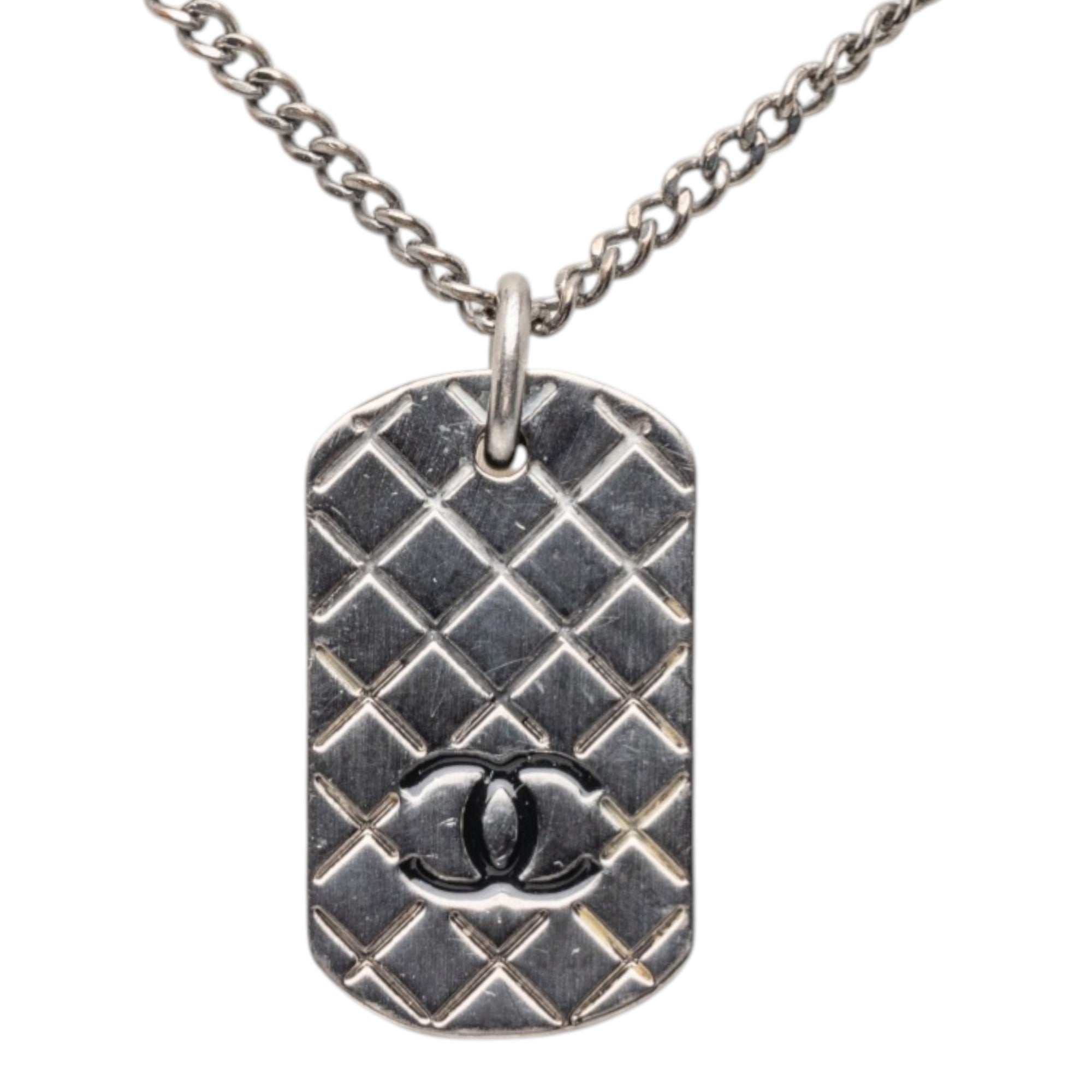 CC Silver Plated Quilted Dog Tag Pendant Necklace - Image 3