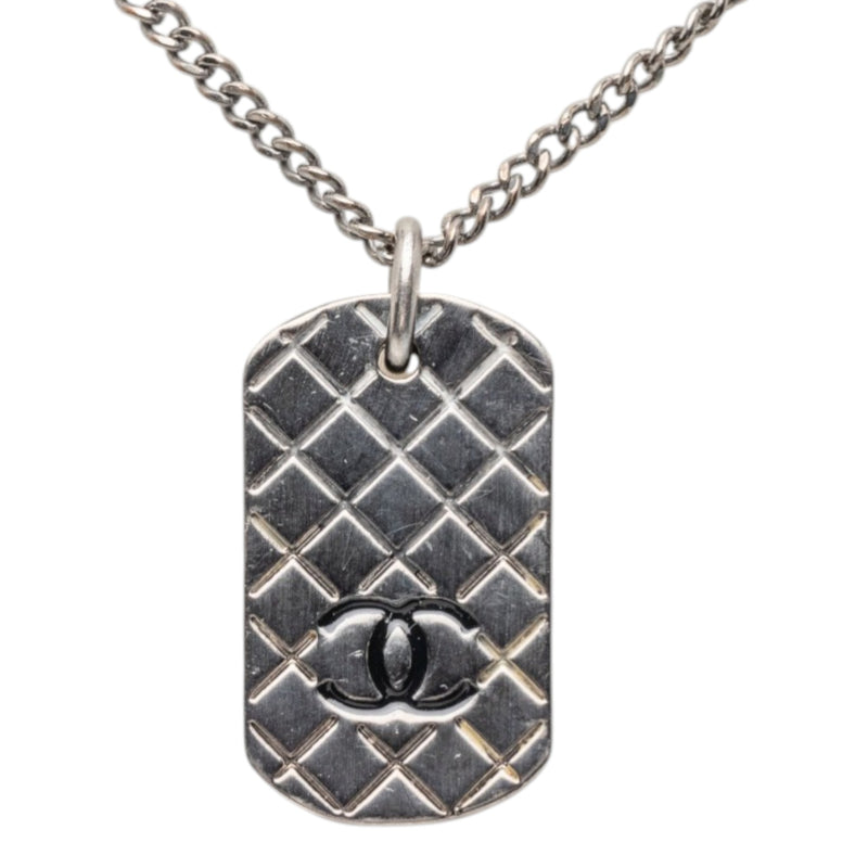 CC Silver Plated Quilted Dog Tag Pendant Necklace - Image 3