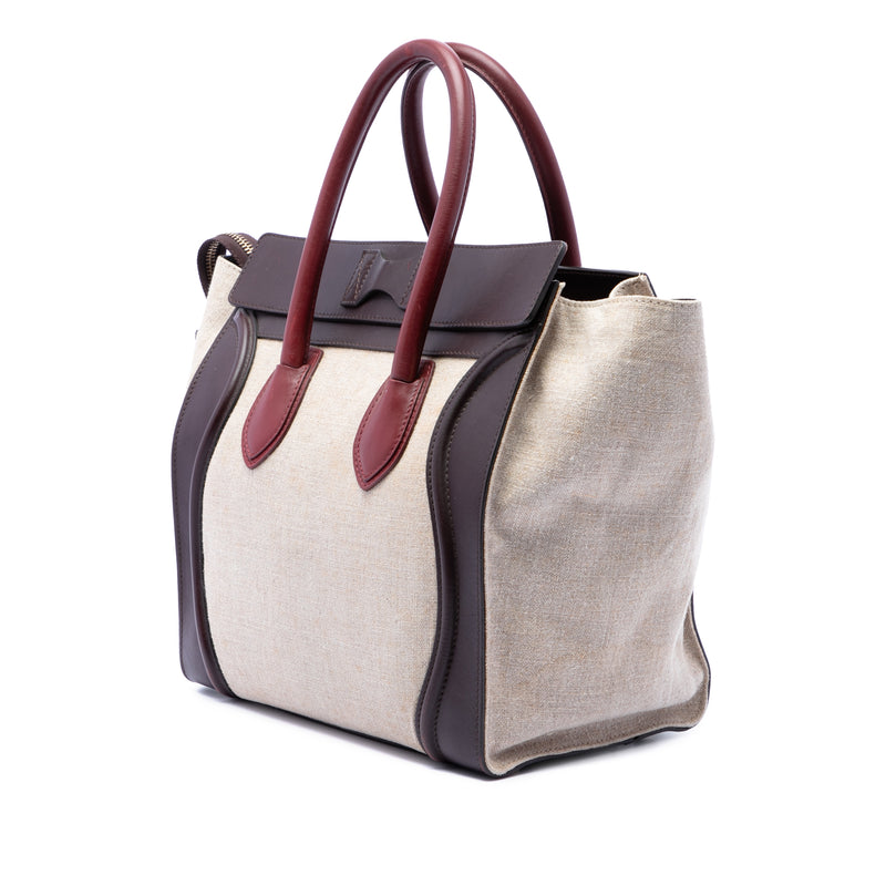 Mini Tricolor Canvas and Leather Luggage Tote - Image 2