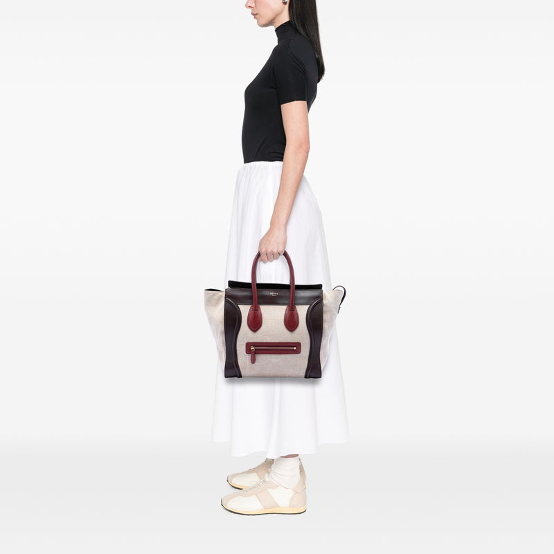 Mini Tricolor Canvas and Leather Luggage Tote - Image 6