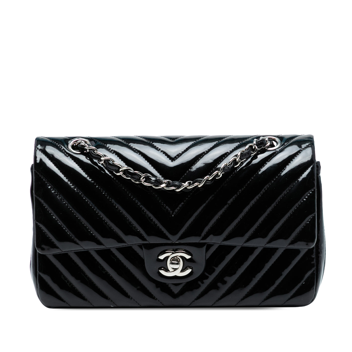 Medium Classic Chevron Patent Double Flap - Image 1
