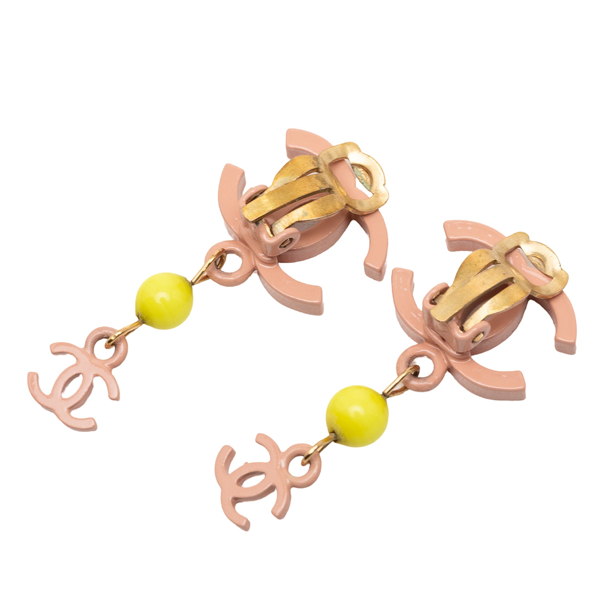 Gold Plated Enamel CC Drop Clip-On Earrings - Image 2